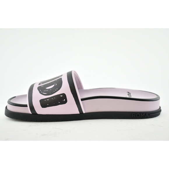 Fendi Joshua Vides Pink Black Leather Logo Mule Slide Flat Flip Flop Sandal 35 - Picture 9 of 12